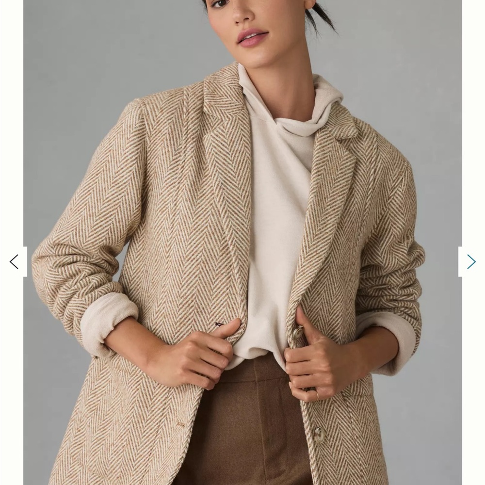 Pilcro from Anthropologie Brushed Herringbone Blazer Size Medium Cream and Beige - Picture 2 of 16